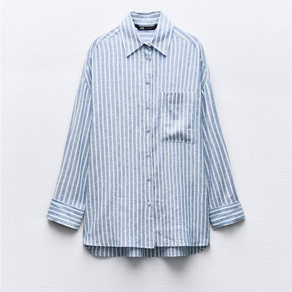 ZARA OVERSIZED LINEN BLEND STRIPED SHIRT - nwt never worn! - Picture 3 of 7